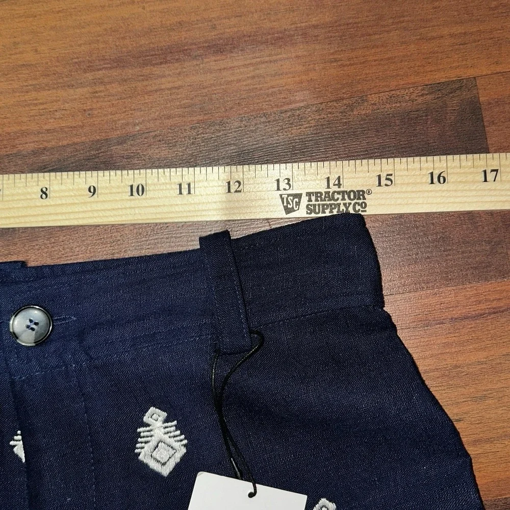 ZARA NAVY FLOWING HIGH WAIST LINEN TROUSERS WIDE LEG EMBROIDERED CULOTTES PANT S